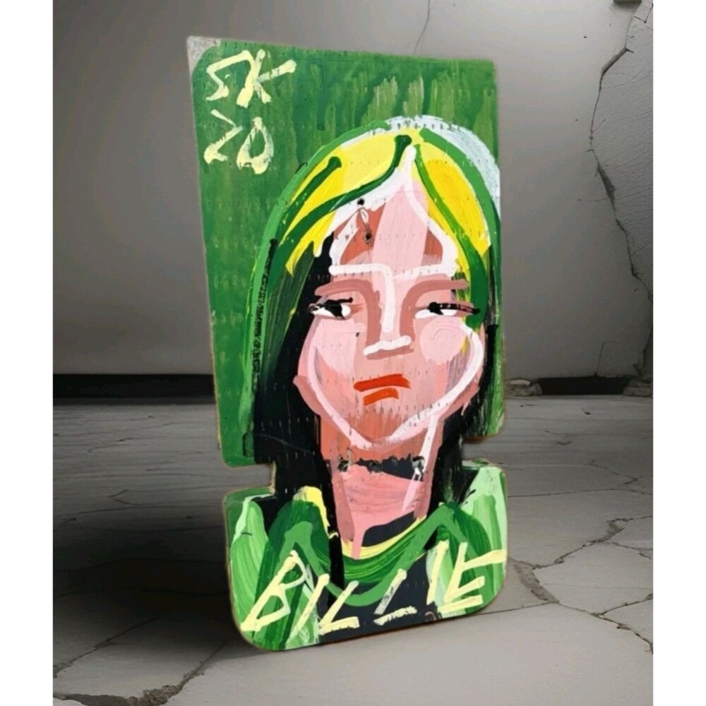Steve Keene BILLIE EILISH Painting on Wood '20 - One Of a Kind - Green Roots Era